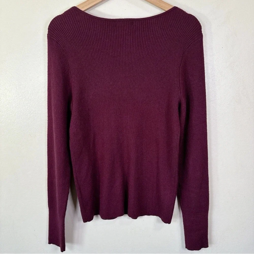 Halogen Womens Size 1X Ribbed Heart Neck Soft Long Sleeve Sweater